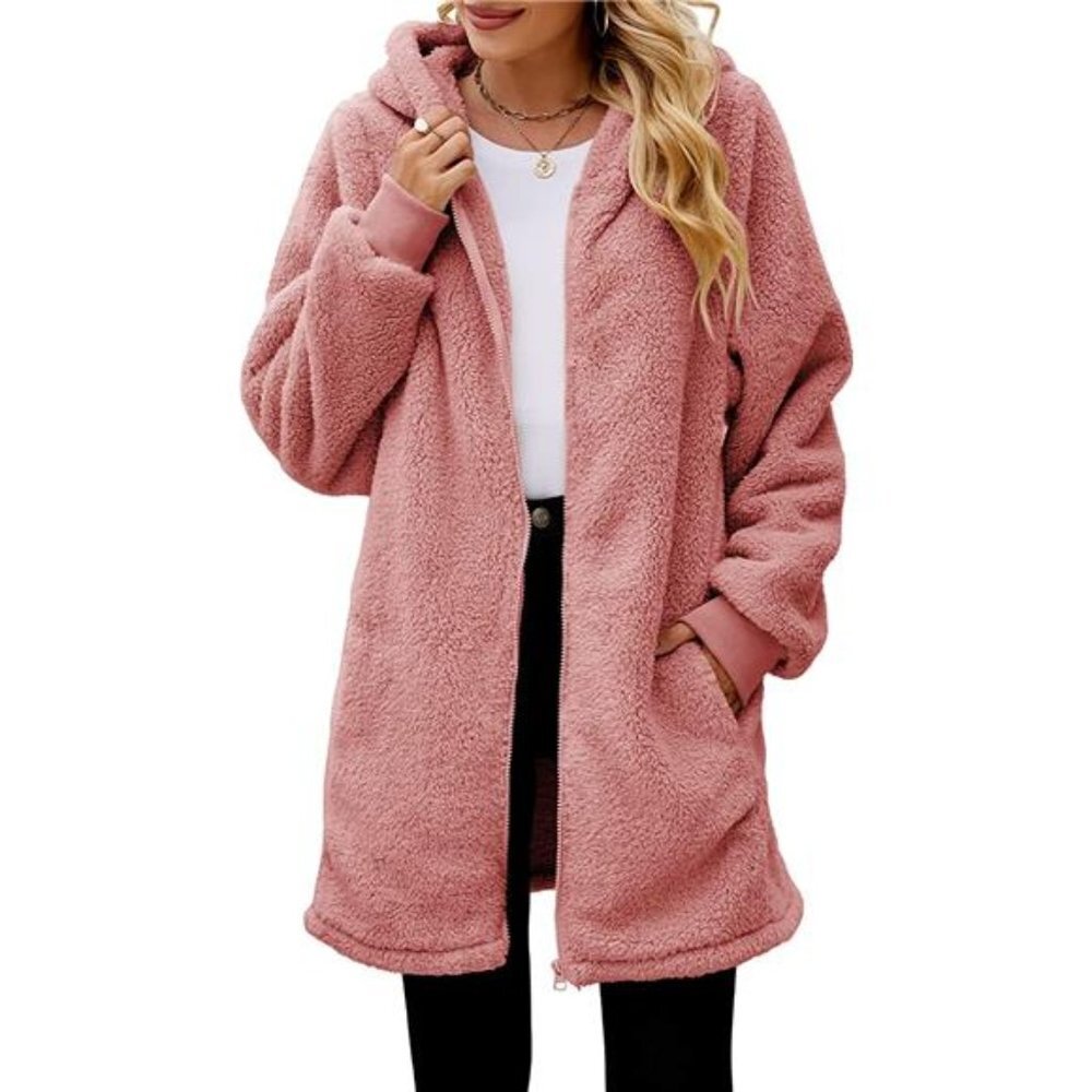 Women Oversized Sherpa Jackets Fuzzy Fleece Hoodies Zip Up Coat with Pockets